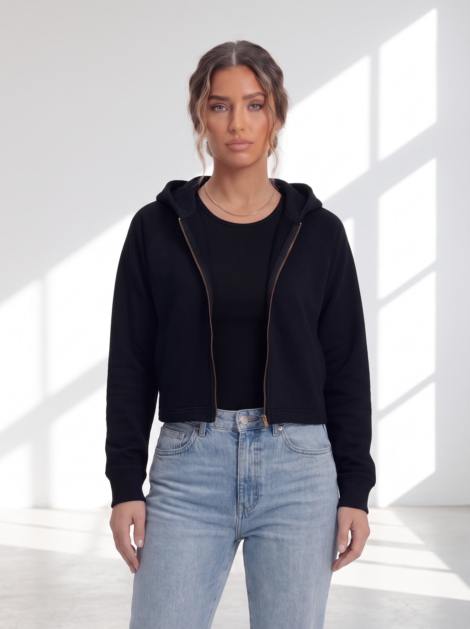 Women Cropped Zip Hoodie