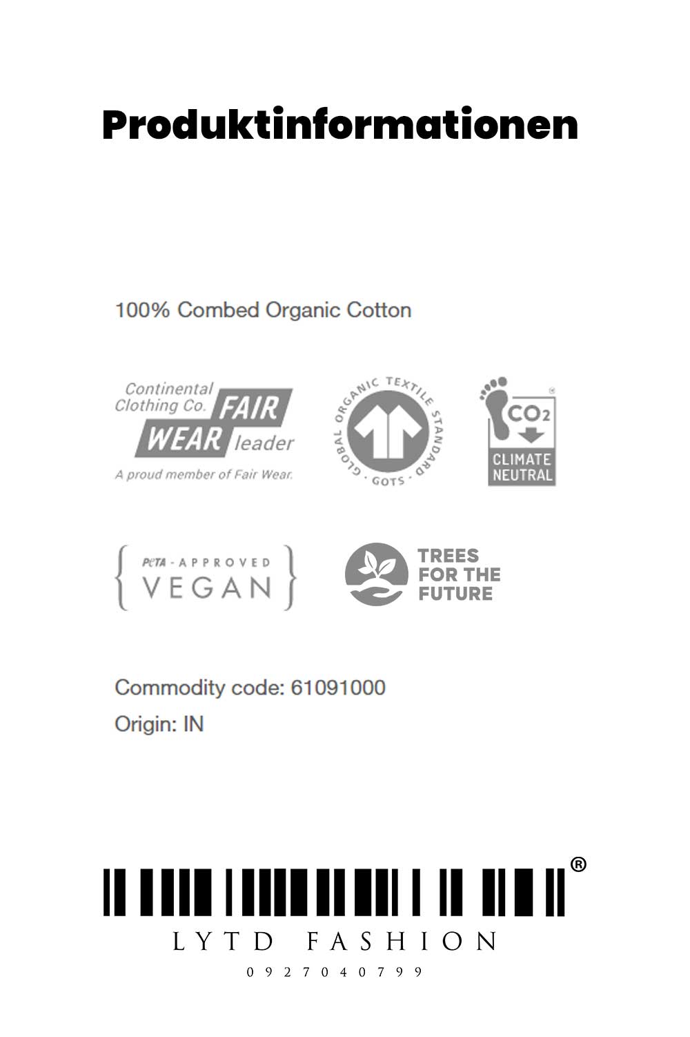 EP18L Unisex Organic Longsleeve langarm T-Shirt
