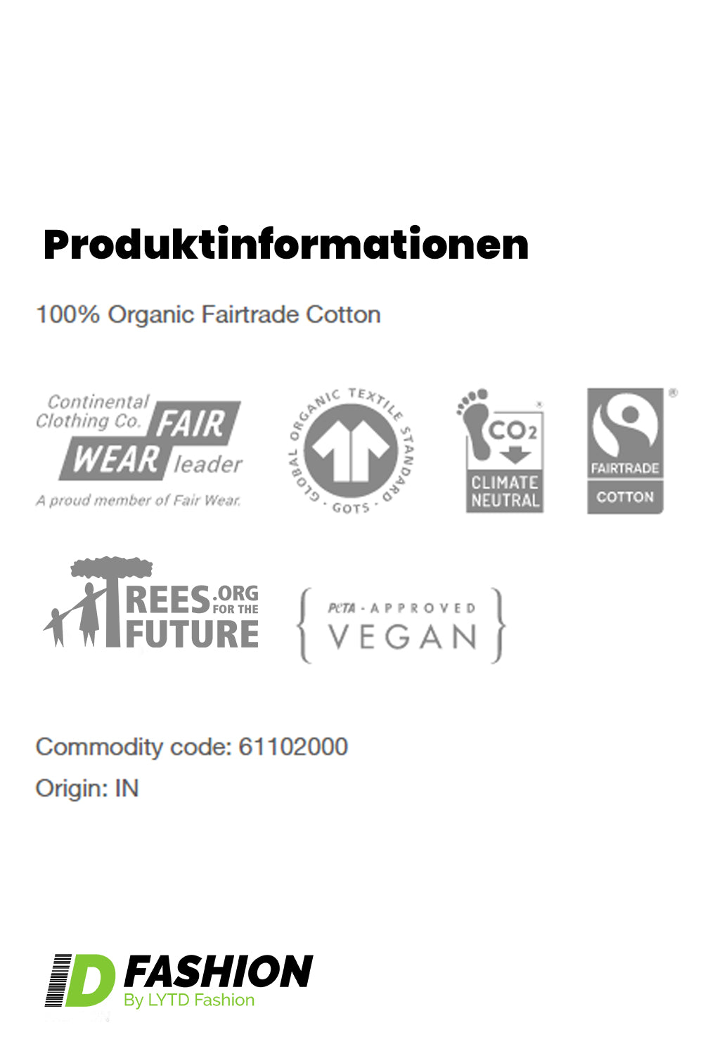 FS60P Unisex Regular Organic FairTrade Hoodie